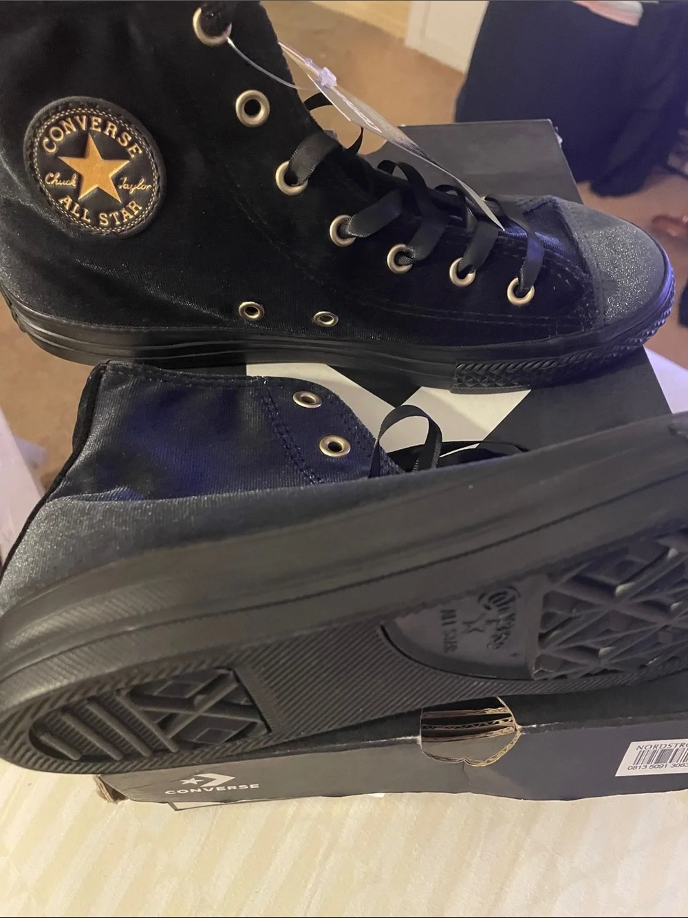 Converse High Top Sneakers in Black with Gold Accent